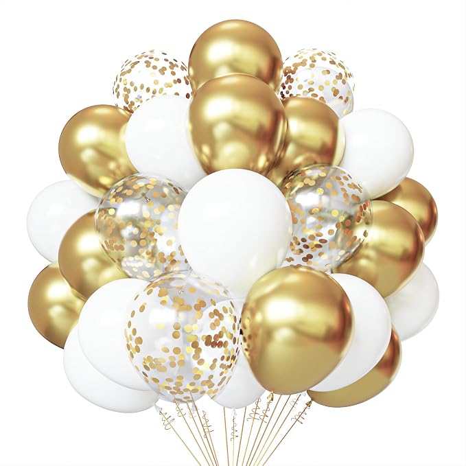 PATYDECRO White and Gold Balloons 50pcs 12 Inch | by PATYDECRO