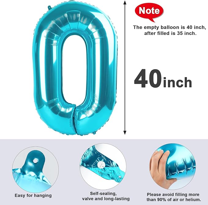 Number 0 Balloon Birthday Decorations, 40In Light Blue Balloons - Image 5