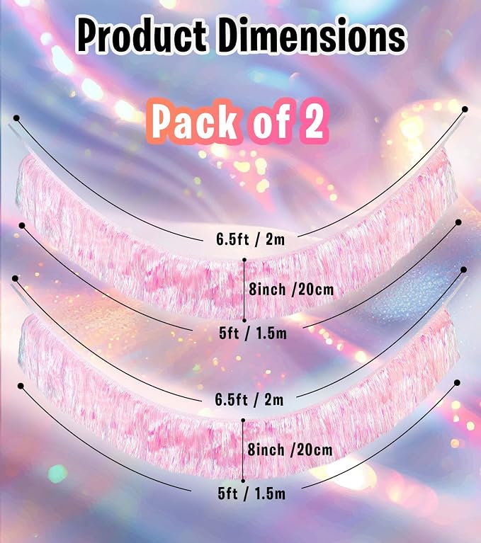 2 Pack Iridescent Pink Fringe Streamer Tassel Banner Party Decoration | Thick - Image 4