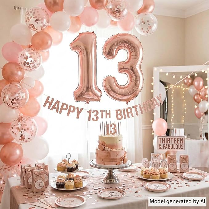 Rose Gold Number 13 Balloon 40 Inch, Glossy Foil - Image 7