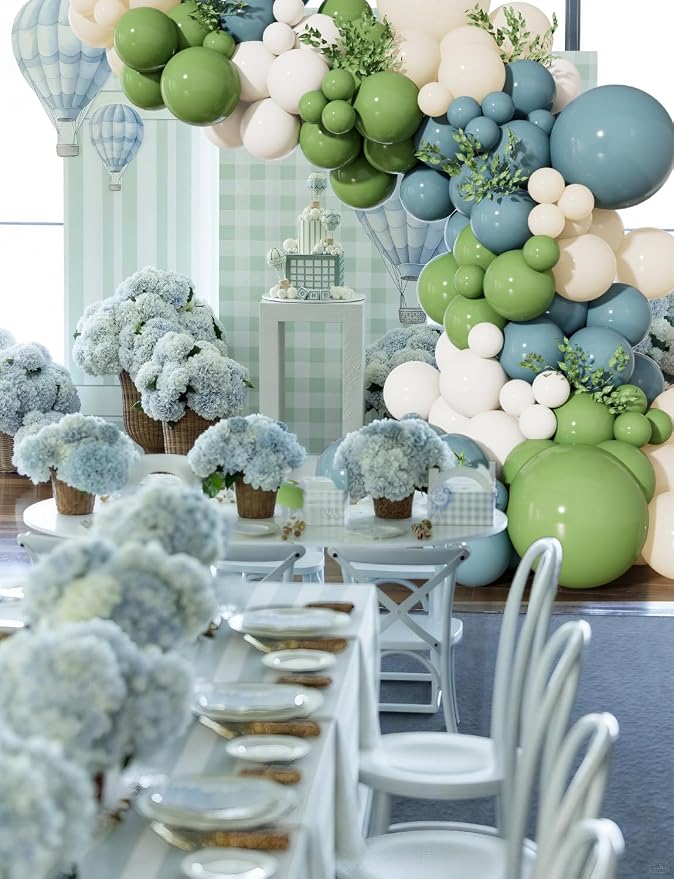 Dusty Blue Sage Green Balloon Arch Kit, Sage Green and White Balloon | 143Pcs - Image 6