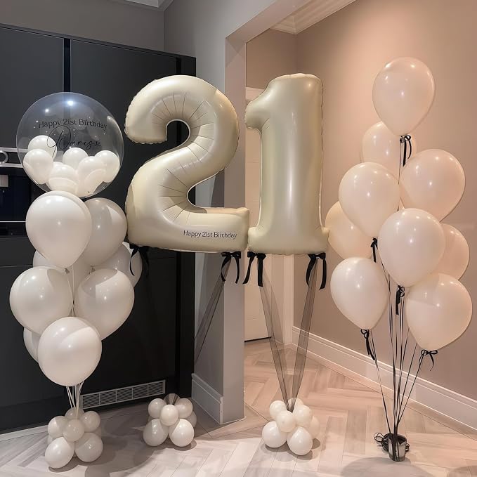 Cream Number 14 Balloons, 40 Inch 14 Balloons Giant Helium Foil Mylar Beige 14 - Image 5