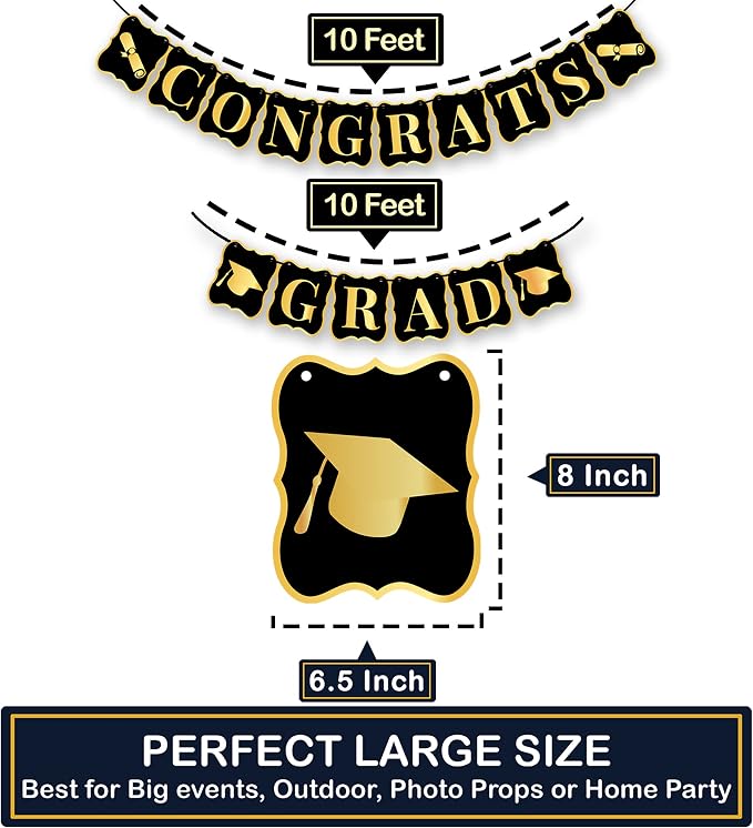 KatchOn Black and Gold Congrats Grad Banner 10 Feet | No DIY, Congratulations - Image 4