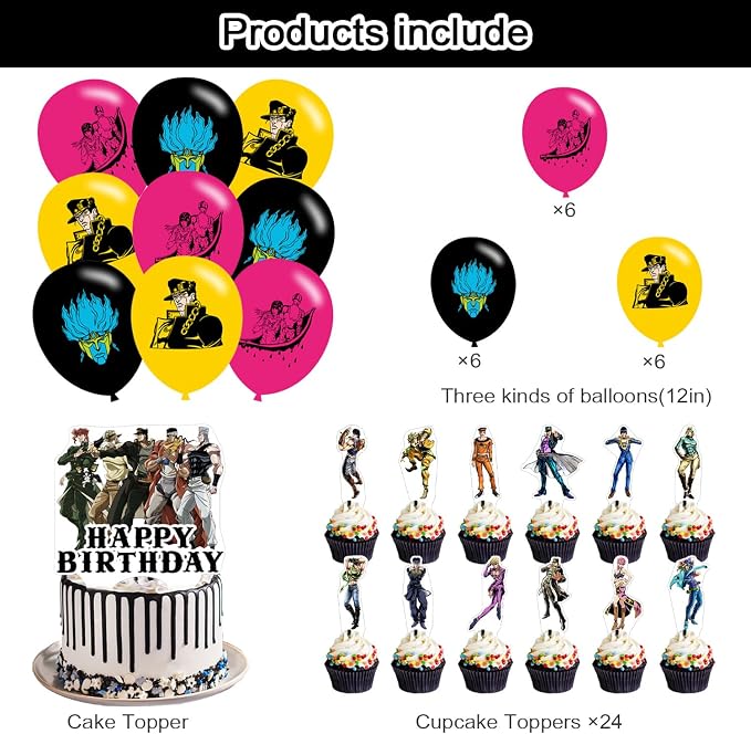 JoJo Bizarre Party Supplies, Cartoon Adventure Birthday Party Decorations Banner - Image 3