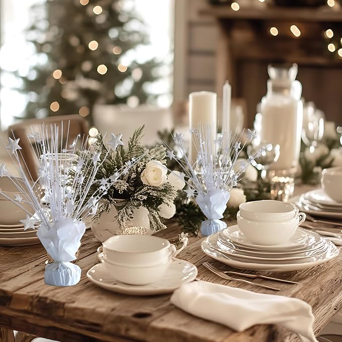 12 Pack White Foil Spray Centerpieces Stars Brust Table Centerpieces - Image 2