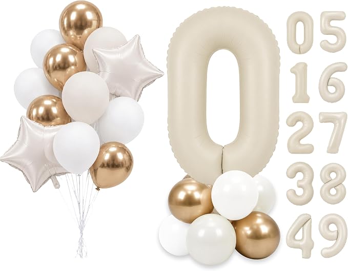 PartyWoo Number Balloons 40 Inch White Number 0 Kit 25pcs by PartyWoo