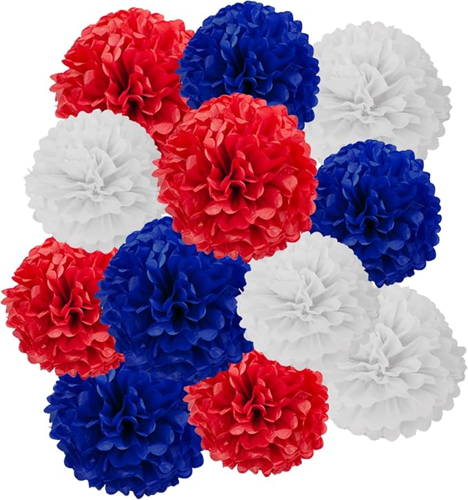 Red White and Blue Tissue Pom Poms Paper Kit DIY Decorative Flowers Ball by DOUSUI