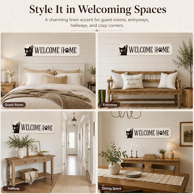 Welcome Home Cat Banner Decor, Cute Paw Print Hanging Wall Decoration - Image 2
