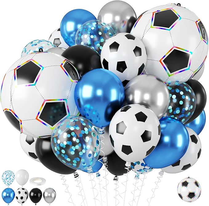 Biapian Soccer Balloons, Metallic Blue Silver Balloons by BIAPIAN