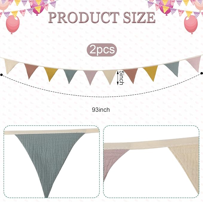 Oudain 2 Pcs Pennant Banner Flags Nursery Garland Triangle Bunting Flags - Image 2