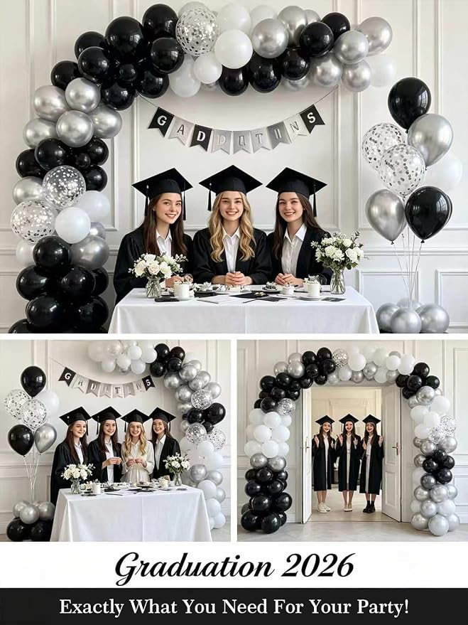 Black and Silver Balloons 12 Inch 60 Pcs Metallic Silver Pearl Silver Black - Image 8