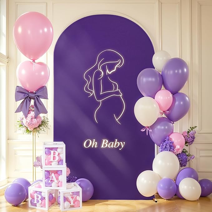 7.2FT Purple Arch Backdrop Cover - Polyester Fitted Wedding Arch Stand Covers Round Top Chiara Arch Backdrop Cover for Birthday Party Banquet Photo Background Decoration