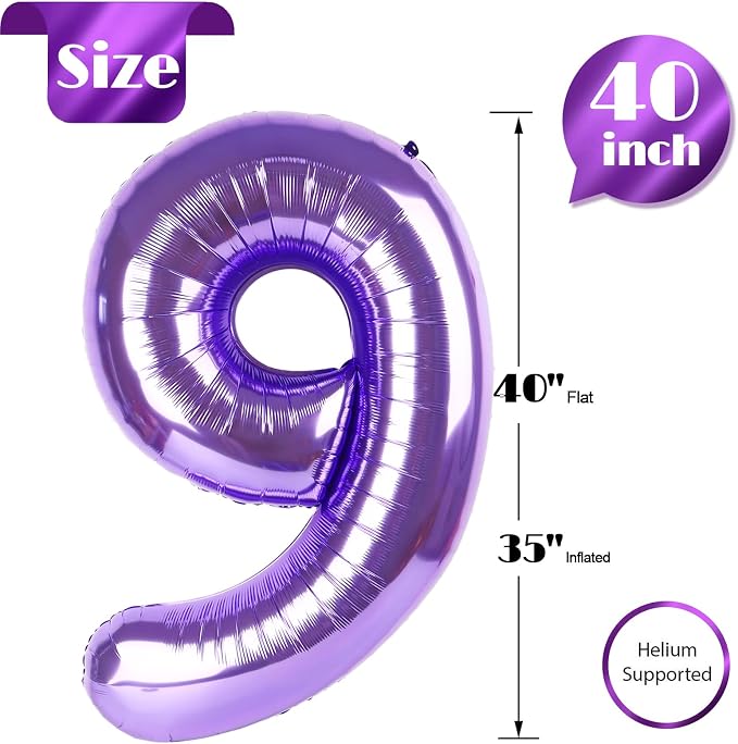 Purple Number 9 Balloon 40 Inch, 9th Birthday Party Decorations Men Women | - Image 5
