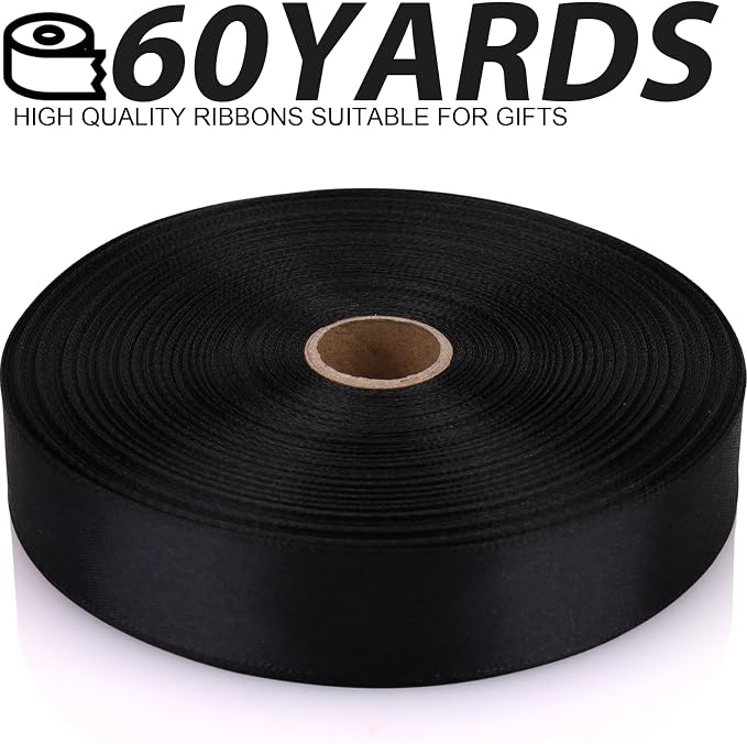 7/8 Inch 60 Yards Black Satin Craft Ribbon-Single Face Polyester Ribbon - Image 2