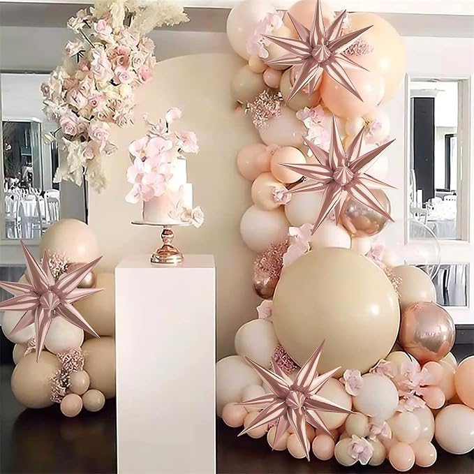 Rose Gold Star Balloon 12 Point Cone Explosion Star Foil Balloons | 60 Pcs Rose - Image 5