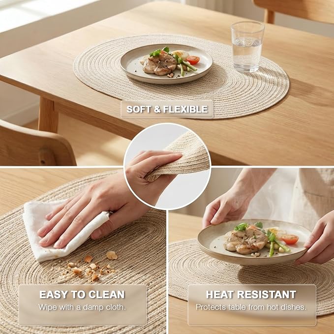 Placemats Set of 8, Woven Oval Braided Dining Table Mats | 12 x 17.5 Inch Size - Image 4