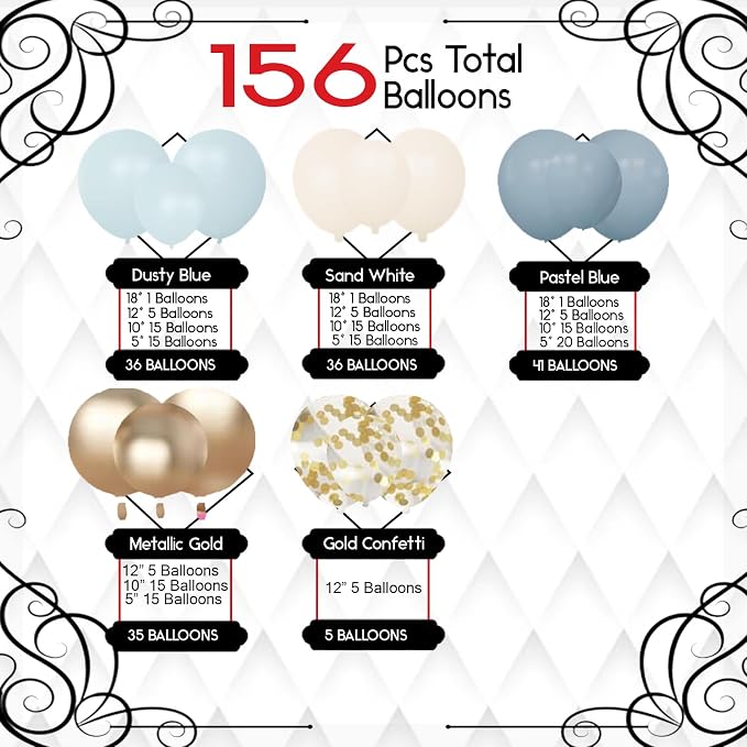Archloon 156pcs Dusty Blue Balloon Garland Arch Kit, Different Sizes 18 12 10 5 - Image 2
