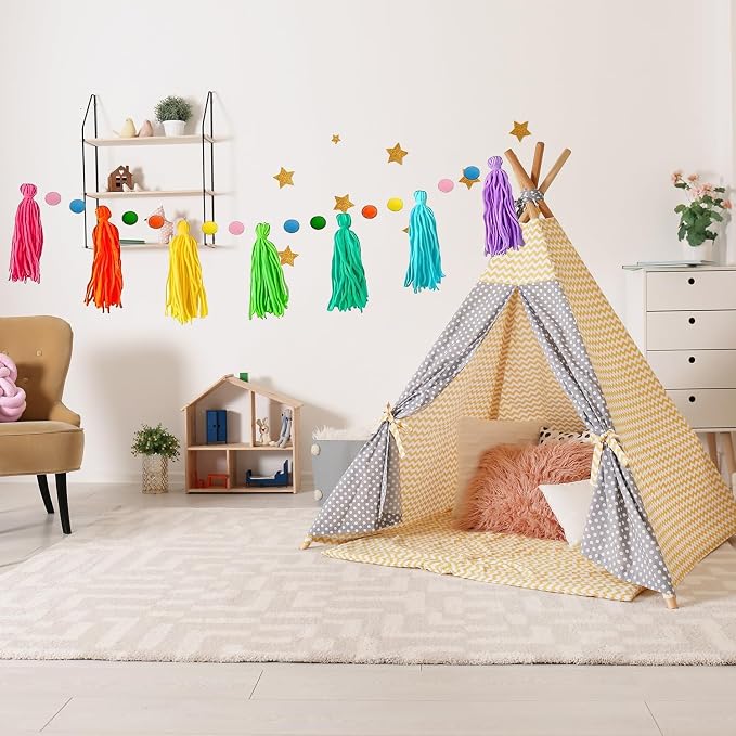 3Pcs Boho Tassel Garland 130cm/51in Long 12 Balls | Rainbow Felt Ball & Pom Pom - Image 7