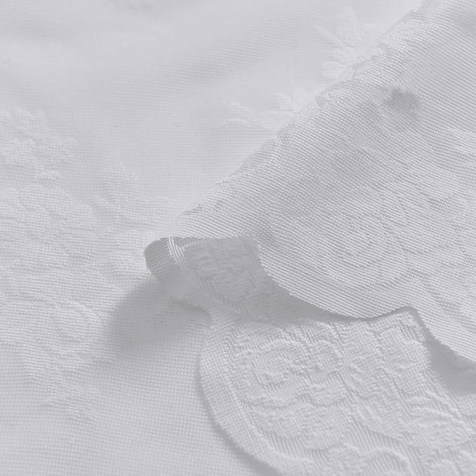 Kotile White Lace Kitchen Curtains Rustic Floral W52 x L36 Inch, 2 Panels | Rod - Image 9