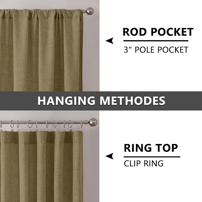 Tollpiz Linen Tier Curtains Rod Pocket Semi Sheer Short Kitchen Curtain Half - Image 5