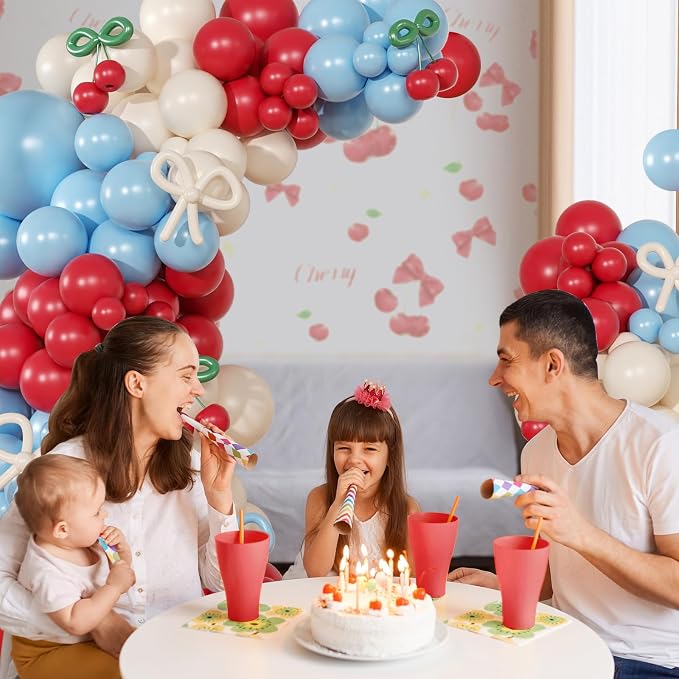 CROSSFINGERS Cherry Red and Blue Balloon Arch Kit Cherry Party Decorations | - Image 5