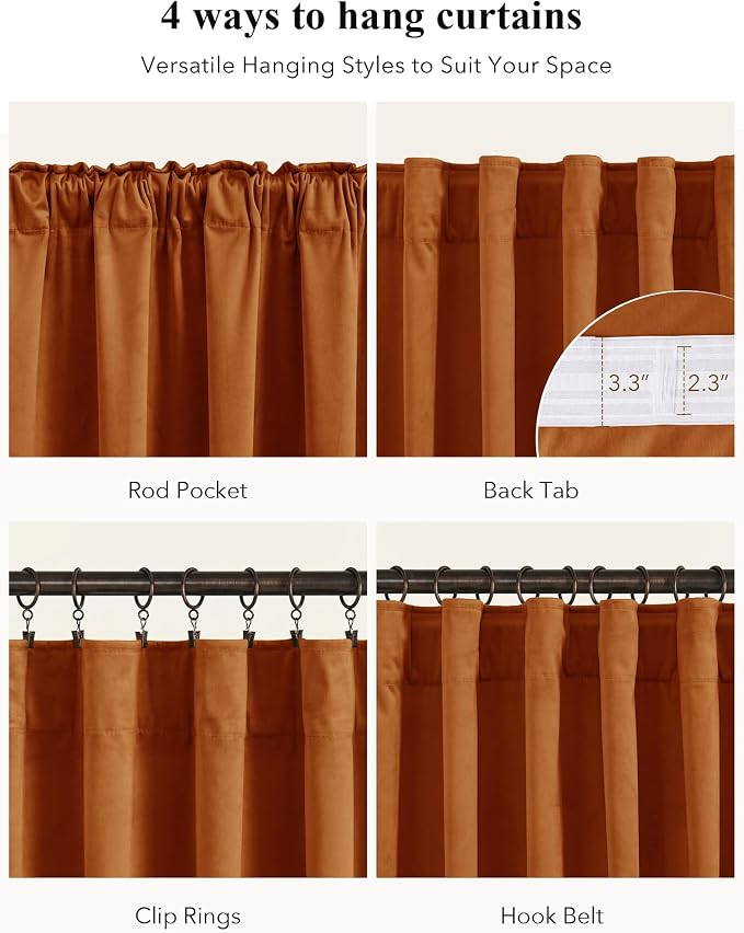 Orange Velvet Curtains Extra Long fpr Cafe Store, Back Tab Room Darkening - Image 2