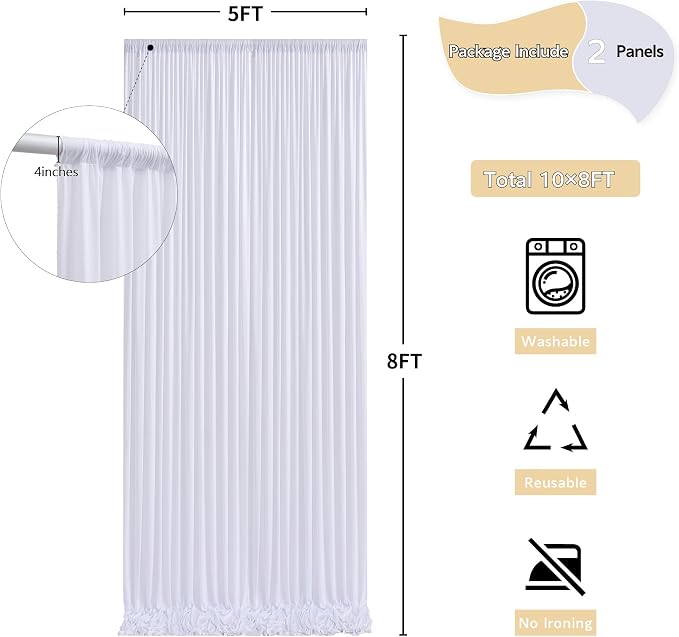 10 ft x 8 ft Wrinkle Free White Backdrop Curtain - Image 4