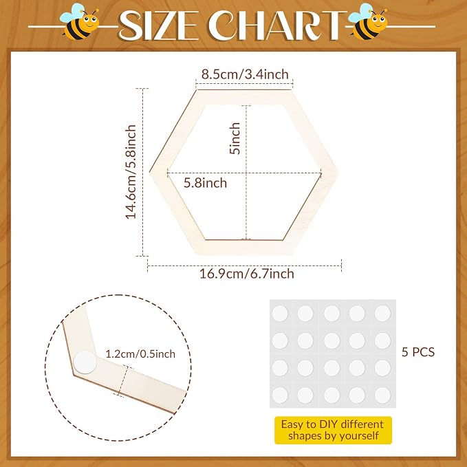 Gerrii 24 Pcs 5.8 Inch Honeycomb Decorations Unfinished Wooden Hexagon Wall - Image 2