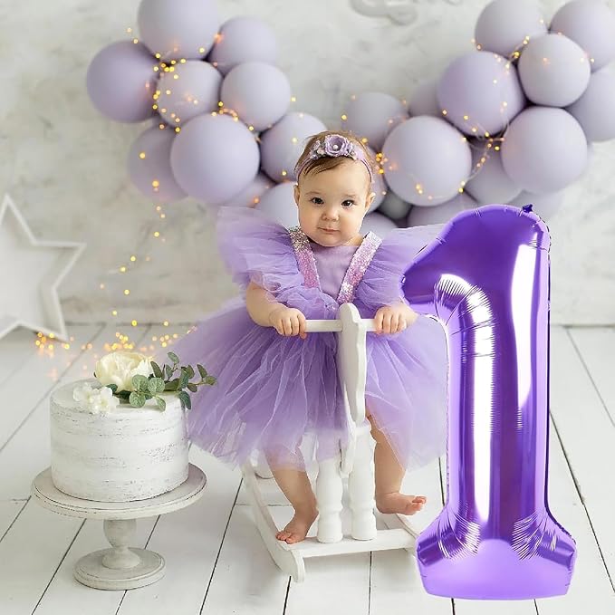 Purple Number Balloons, 40 Inch Purple Balloon 1.1 Helium Balloon 1st Birthday - Image 4