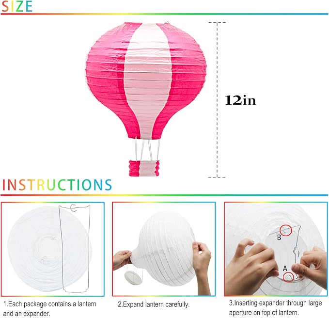 8 Pcs Striped Hot Air Balloon Paper Lanterns, 12 in Hanging Ceiling Decor | - Image 2