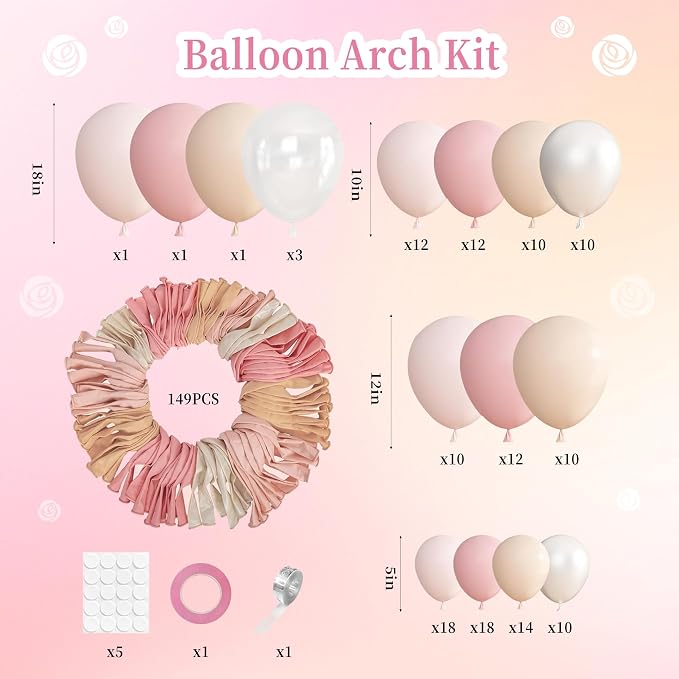 Vintage Pearl Pink Balloon Arch Kit 149 Pieces, Blush White Balloon Garland Set - Image 2