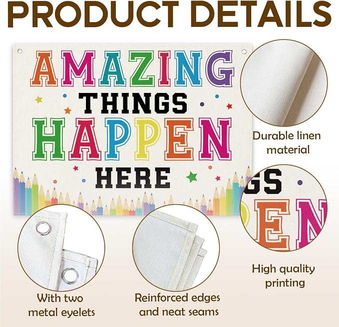 Colorful Classroom Decoration, Amazing Things Happen Here Poster, Canvas Wall - Image 3