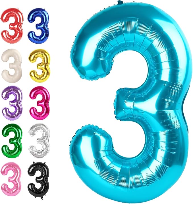 Blue Number 3 Balloon 40 inch, Balloon numbers party supplies, deco photo shoot by Upgesy