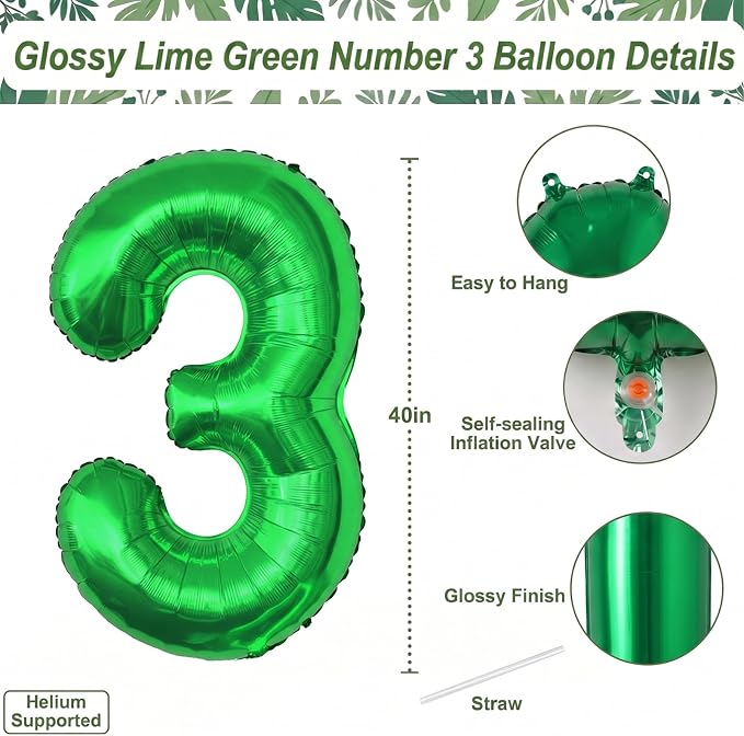 Green Number 3 Balloon 40 Inch, Foil Numeral - Image 4
