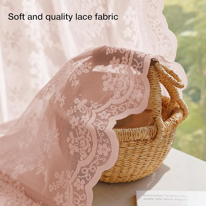 Anmao Vintage Lace Curtains 63 Inches Long 2 Panels Set, Romantic Elegant Light - Image 4