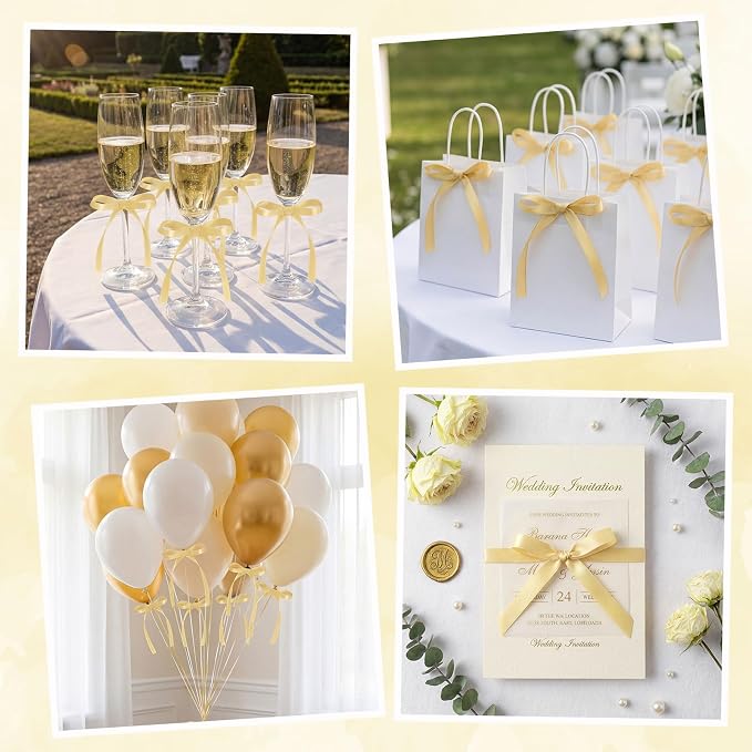 30 Pack Bow Cake Toppers Champagne Gold Ribbon Bows - Image 7