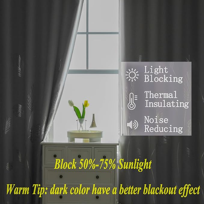 Light Grey Curtains Blackout Thermal Insulated Window Curtains Drapes - Image 6