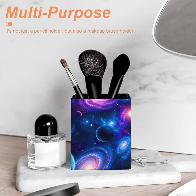 Leather Square Pens Pencils Holder Cup Desktop Stationery Organizer Case Office - Image 6