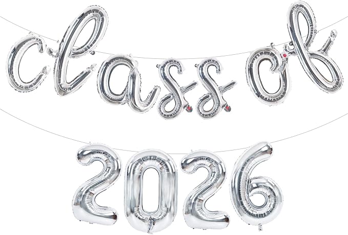 TONIFUL Silver Cursive Class of 2026 Graduation Balloon Banners 2026 by TONIFUL