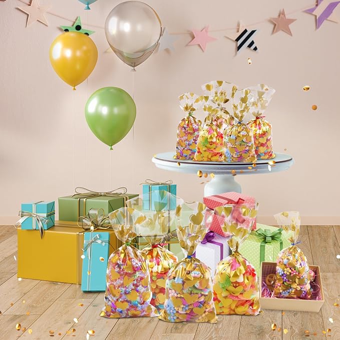 COQOFA 100Pcs 5X11IN Gold Heart Cello Cellophane Treat Bags - Image 6