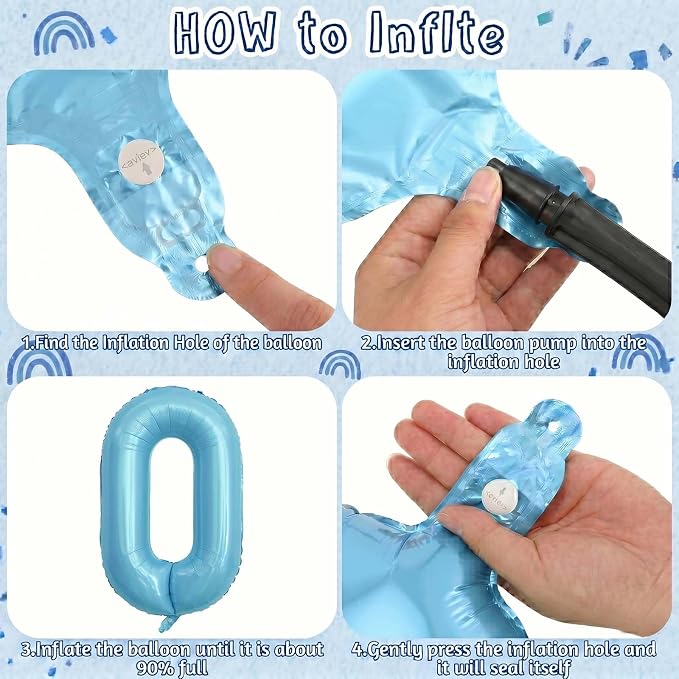 Pearlescent Blue Number 0 Balloon 40 Inch, Giant Light Blue Foil Number 0 - Image 5