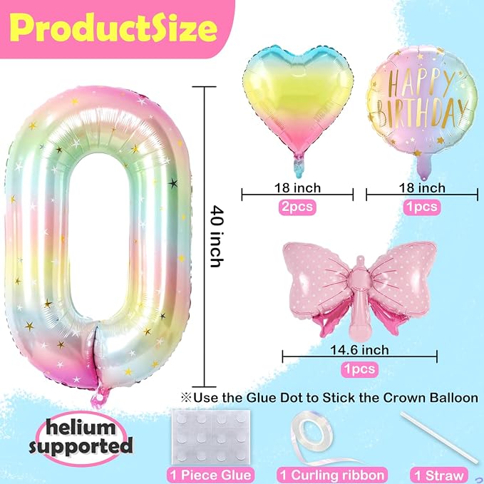Rainbow Colorful Birthday Decorations Pastel Number 9 Balloon Party Supplies - Image 2