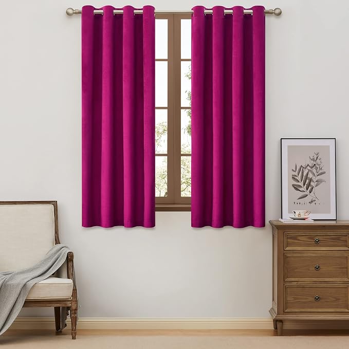 Hot Pink Velvet Blackout Curtains 63 inch by ModernShinyVelvetCurtains