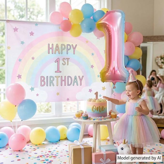 Rainbow Ombre Number 1 Balloon 40 Inch, Pastel Foil - Image 2