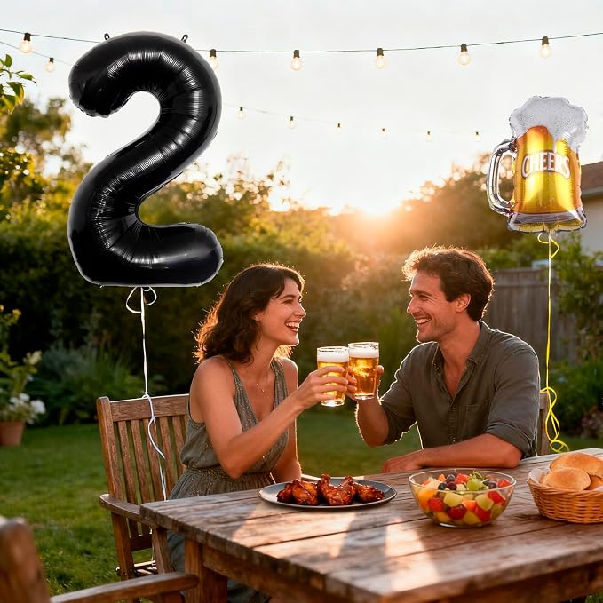 40 Inch Black Giant Number Balloon And Mini Beer Balloon Foil Polyester Film - Image 3