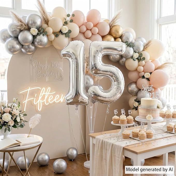 Silver Number 15 Balloon 40 Inch, Radiant Foil - Image 3