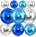 Blue and Silver Round Foil Balloons, Metallic Light Blue Silver Foil Baloon by FunHot