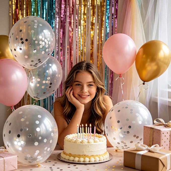 100pcs Silver Confetti Balloons 12 inch | Clear Latex balloon - Image 6