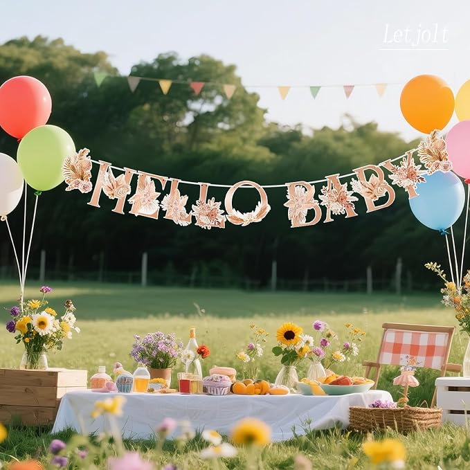 Letjolt Hello Baby Boho Flower Banner Girls Baby Shower Garland 12pcs | Floral - Image 5