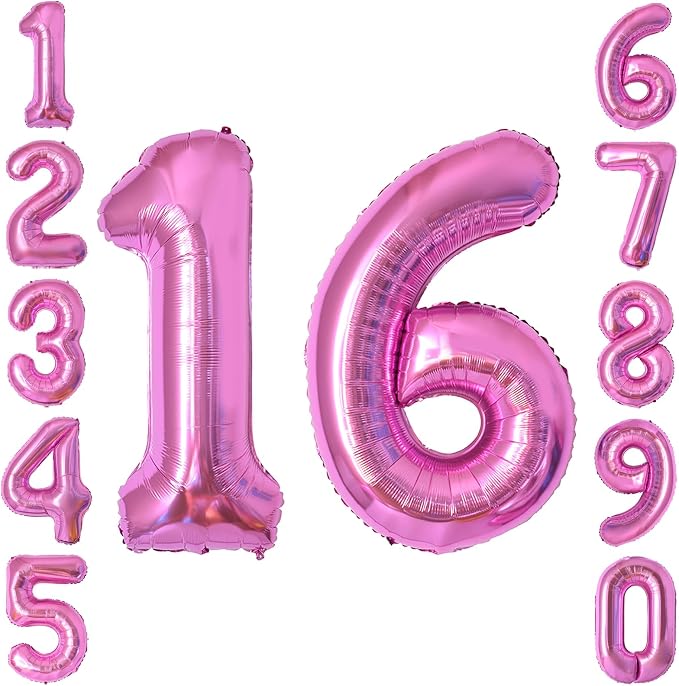Pink Number 16 Balloon 40 Inch, Shimmering Foil Sweet 16 Party Supplies | by Unknown